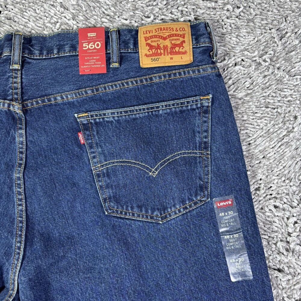 Levi’s 560 Big And Tall Comfort Jeans Mens 48x30 Tapered Denim Blue Business NEW
